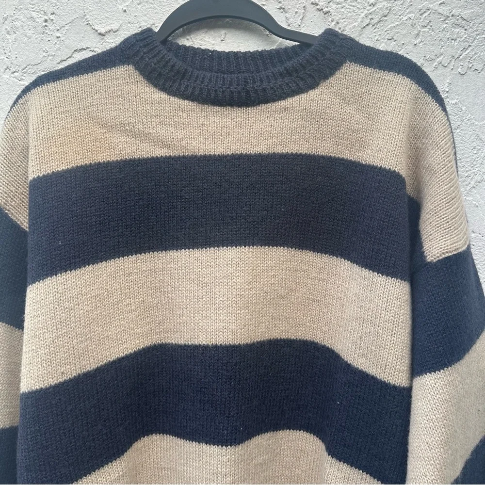 BOSTON TRADERS Sweater Men XL 100% Wool Stripe Rugby Crew Preppy - Picture 2 of 5